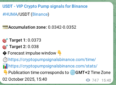 View the trading signal verification for HUMA pump from Binance, 03 October 2025, 12:26 Trading signal verification: HUMA pump from Binance, 03 October 2025, 12:26