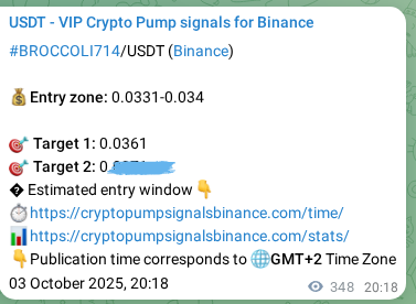 Trading signal proof: BROCCOLI714 pump from Binance, 04 October 2025, 05:58 Trading signal proof: BROCCOLI714 pump from Binance, 04 October 2025, 05:58