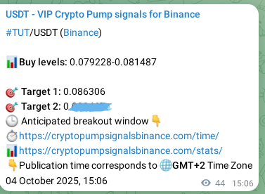 Access the Binance pump signal verification for TUT at 04 October 2025, 16:18 Binance pump signal verification for TUT at 04 October 2025, 16:18