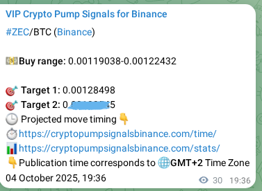 Crypto pump signal proof: Verify ZEC on Binance, 04 October 2025, 20:26 Crypto pump signal proof: ZEC on Binance, 04 October 2025, 20:26