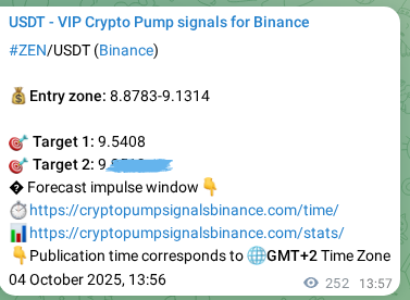 View the trading signal verification for ZEN pump from Binance, 04 October 2025, 20:56 Trading signal verification: ZEN pump from Binance, 04 October 2025, 20:56
