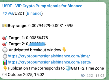 Access the Binance pump signal confirmation for XVG at 04 October 2025, 22:02 Binance pump signal confirmation for XVG at 04 October 2025, 22:02
