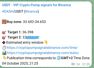 See the real-time verification of DASH pump signal on Binance, 04 October 2025, 22:05 Real-time verification of DASH pump signal on Binance, 04 October 2025, 22:05