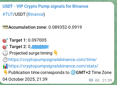 View the proof of TUT pump signal on Binance at 05 October 2025, 00:05 Proof of TUT pump signal on Binance at 05 October 2025, 00:05