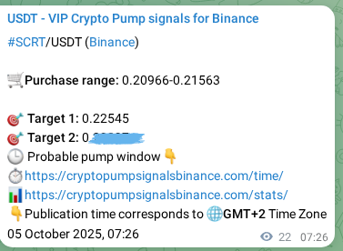 Check the Binance signal verification for SCRT pump, 05 October 2025, 08:03 Binance signal verification for SCRT pump, 05 October 2025, 08:03