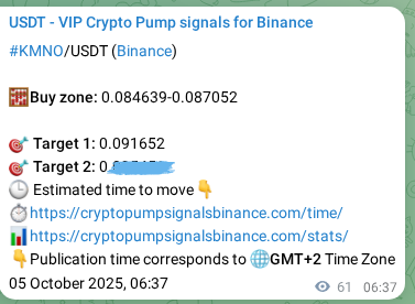 View the market signal proof for KMNO pump from Binance, 05 October 2025, 08:19 Market signal proof: KMNO pump from Binance, 05 October 2025, 08:19