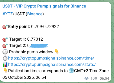 View the signal proof for XTZ pump on Binance at 05 October 2025, 09:54 Signal proof for XTZ pump on Binance at 05 October 2025, 09:54
