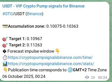 Check out the Binance pump signal proof for STO on 06 October 2025, 01:08 Binance pump signal proof for STO on 06 October 2025, 01:08