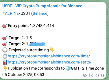 Crypto trading signal proof: ALPINE pump on Binance, 06 October 2025, 07:58 Crypto trading signal proof: ALPINE pump on Binance, 06 October 2025, 07:58