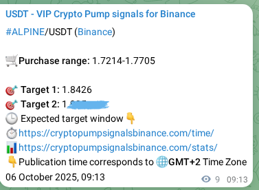 Check the Binance signal verification for ALPINE pump, 06 October 2025, 09:29 Binance signal verification for ALPINE pump, 06 October 2025, 09:29