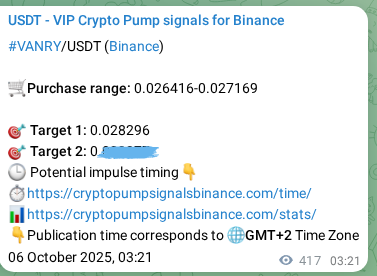 Access the Binance pump signal confirmation for VANRY at 06 October 2025, 14:56 Binance pump signal confirmation for VANRY at 06 October 2025, 14:56