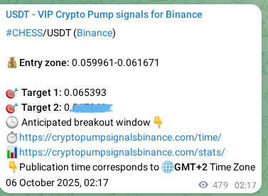 View the exchange signal confirmation for CHESS on Binance, 06 October 2025, 15:36 Binance exchange signal confirmation for CHESS, 06 October 2025, 15:36