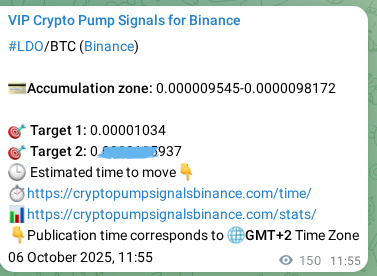 Crypto pump signal proof: Verify LDO on Binance, 06 October 2025, 16:05 Crypto pump signal proof: LDO on Binance, 06 October 2025, 16:05
