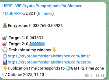 View the market signal proof for MUBARAK pump from Binance, 07 October 2025, 11:23 Market signal proof: MUBARAK pump from Binance, 07 October 2025, 11:23