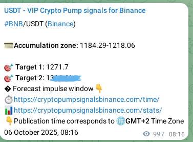 Explore the crypto trading signal verification for BNB pump on Binance, 07 October 2025, 11:58 Crypto trading signal verification: BNB pump on Binance, 07 October 2025, 11:58