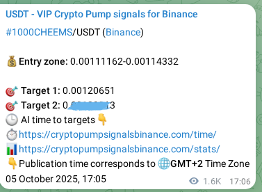 Confirm the crypto trading signal for 1000CHEEMS pump on Binance, 07 October 2025, 14:05 Crypto trading signal confirmation: 1000CHEEMS pump on Binance, 07 October 2025, 14:05