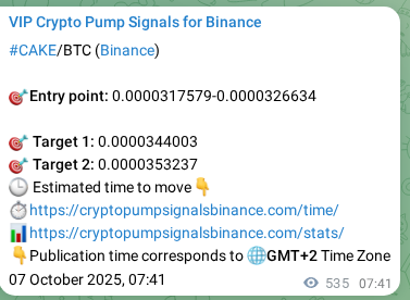 Learn about the CAKE pump signal confirmation from Binance, 07 October 2025, 22:33 CAKE pump signal confirmation from Binance, timestamp: 07 October 2025, 22:33