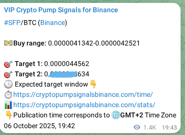 Crypto pump signal proof: Verify SFP on Binance, 08 October 2025, 10:20 Crypto pump signal proof: SFP on Binance, 08 October 2025, 10:20