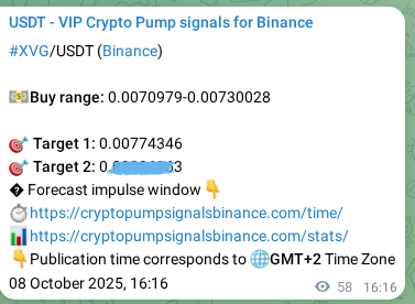 Learn about the XVG pump signal confirmation from Binance, 08 October 2025, 17:39 XVG pump signal confirmation from Binance, timestamp: 08 October 2025, 17:39