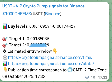 Verify the crypto signal proof for 1000CHEEMS on Binance, 08 October 2025, 17:51 Crypto signal proof: 1000CHEEMS pump on Binance, 08 October 2025, 17:51