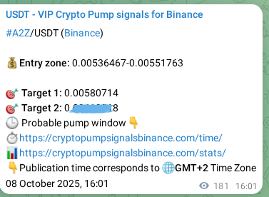 Access the Binance pump signal confirmation for A2Z at 08 October 2025, 21:02 Binance pump signal confirmation for A2Z at 08 October 2025, 21:02