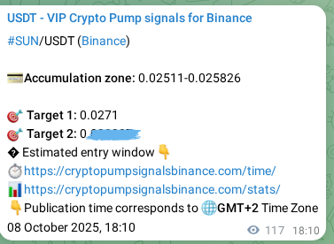 See the real-time verification of SUN pump signal on Binance, 08 October 2025, 21:25 Real-time verification of SUN pump signal on Binance, 08 October 2025, 21:25