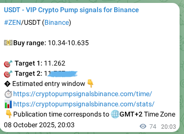 Verify the crypto pump signal for ZEN on Binance, 08 October 2025, 22:07 Crypto pump signal verification for ZEN on Binance, 08 October 2025, 22:07