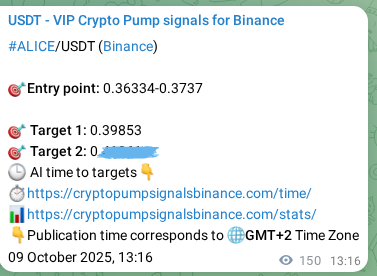 See the authenticated proof of ALICE's pump signal on Binance, 09 October 2025, 17:27 Authenticated proof of ALICE's pump signal on Binance, 09 October 2025, 17:27