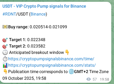 Confirm the Binance trading signal for RDNT, 09 October 2025, 21:32 Binance trading signal verification for RDNT, 09 October 2025, 21:32