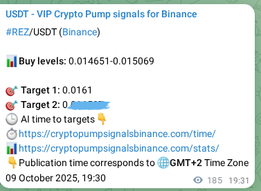 View the proof of REZ pump signal on Binance at 10 October 2025, 00:39 Proof of REZ pump signal on Binance at 10 October 2025, 00:39