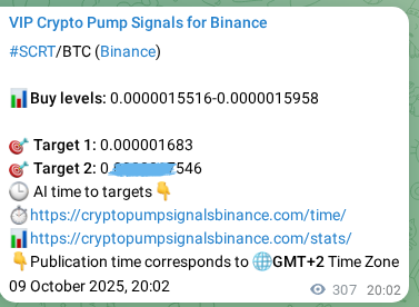 Signal verification: Confirm SCRT pump on Binance at 10 October 2025, 04:33 Signal verification: SCRT pump on Binance at 10 October 2025, 04:33
