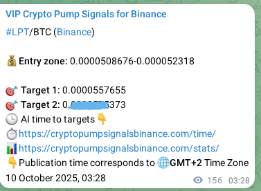 Crypto pump signal analytics for LPT on Binance, 10 October 2025, 07:48 Crypto pump signal analytics for LPT on Binance, 10 October 2025, 07:48