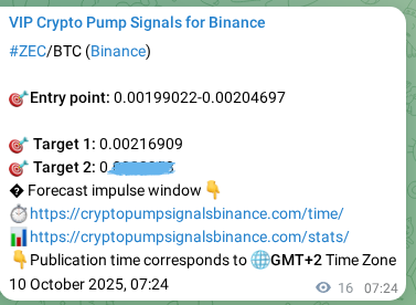 See the verification image for ZEC pump signal on Binance at 10 October 2025, 07:52 Verification image for ZEC pump signal on Binance at 10 October 2025, 07:52