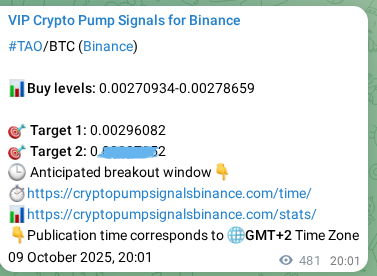 Verify the crypto signal proof for TAO on Binance, 10 October 2025, 09:22 Crypto signal proof: TAO pump on Binance, 10 October 2025, 09:22