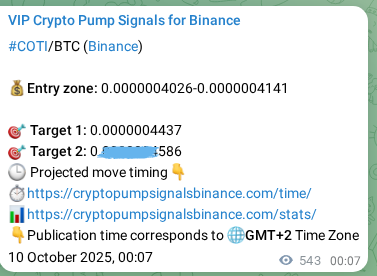 Confirm the Binance trading signal for COTI pump, 10 October 2025, 15:12 Binance trading signal confirmation for COTI pump, 10 October 2025, 15:12