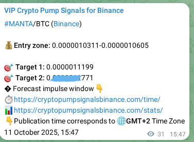 Binance trading signal proof for MANTA pump, 11 October 2025, 16:39 Binance trading signal proof for MANTA pump, 11 October 2025, 16:39