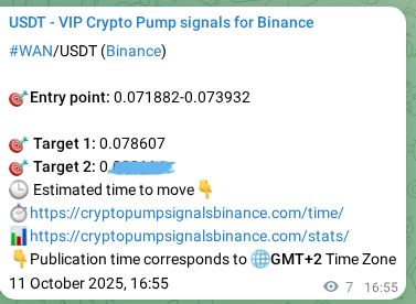 Crypto trading signal proof: WAN pump on Binance, 11 October 2025, 17:08 Crypto trading signal proof: WAN pump on Binance, 11 October 2025, 17:08