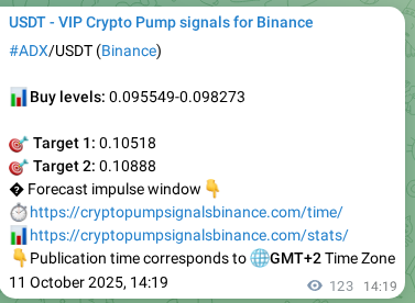 Access the Binance pump signal verification for ADX at 11 October 2025, 17:45 Binance pump signal verification for ADX at 11 October 2025, 17:45