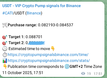 See the authenticated proof of CATI's pump signal on Binance, 11 October 2025, 18:24 Authenticated proof of CATI's pump signal on Binance, 11 October 2025, 18:24