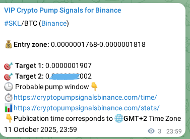 Proof of SKL pump signal on Binance at 12 October 2025, 00:04