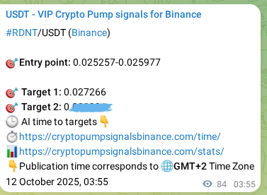 Binance pump signal data for RDNT at 12 October 2025, 06:15 Binance pump signal data for RDNT at 12 October 2025, 06:15