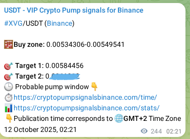 Verify the crypto pump signal confirmation for XVG on Binance, 12 October 2025, 09:05 Crypto pump signal confirmation: XVG on Binance, 12 October 2025, 09:05