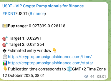Explore the crypto market signal confirmation for RDNT pump on Binance, 12 October 2025, 09:16 Crypto market signal confirmation: RDNT pump on Binance, 12 October 2025, 09:16