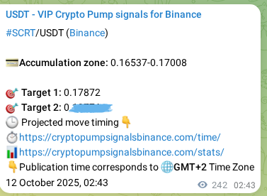 Access the Binance pump signal confirmation for SCRT at 12 October 2025, 09:17 Binance pump signal confirmation for SCRT at 12 October 2025, 09:17