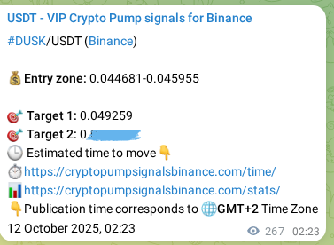 View the exchange signal confirmation for DUSK on Binance, 12 October 2025, 09:48 Binance exchange signal confirmation for DUSK, 12 October 2025, 09:48