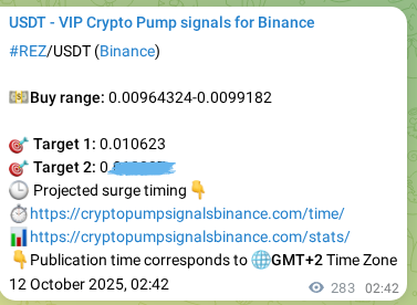 Verify the crypto signal for REZ on Binance, 12 October 2025, 10:26 Crypto signal verification: REZ on Binance, 12 October 2025, 10:26