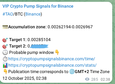 Verification image for TAO pump signal on Binance at 12 October 2025, 10:31