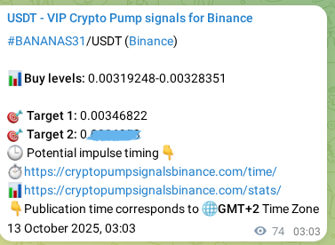 Authenticated proof of BANANAS31's pump signal on Binance at 13 October 2025, 05:07 Authenticated proof of BANANAS31's pump signal on Binance at 13 October 2025, 05:07