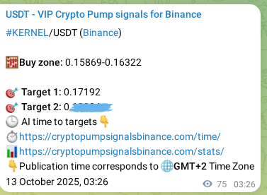 Crypto trading signal proof: KERNEL pump on Binance, 13 October 2025, 05:30 Crypto trading signal proof: KERNEL pump on Binance, 13 October 2025, 05:30