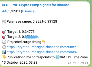 Confirm the Binance trading signal for ACE, 13 October 2025, 10:52 Binance trading signal verification for ACE, 13 October 2025, 10:52